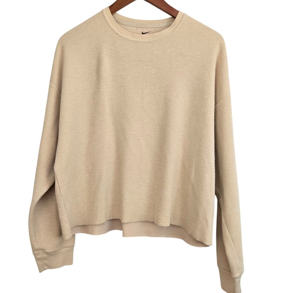 Nike Women's Soft Girl Athleisure Gorpcore Cropped Waffle-Knit Pullover Medium